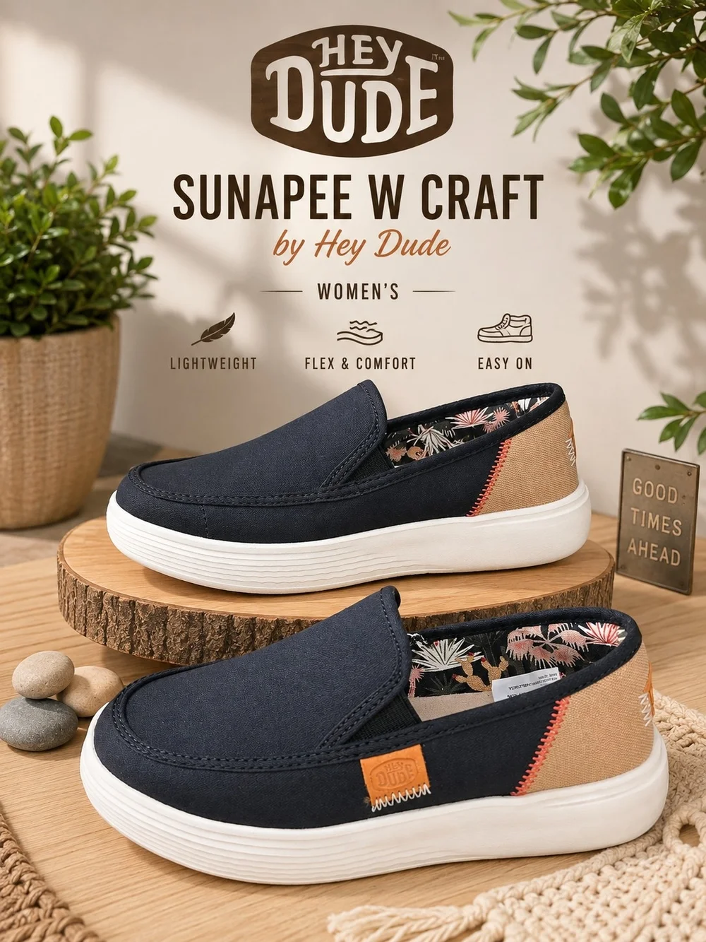 HEYDUDE Sunapee W Craft Navy Multi Slip-On Shoes Women’s 6 / Youth 5 NIB